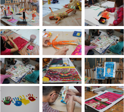 Kinder gestalten gemeinsam Bilder, Objekte und kreative Arbeiten